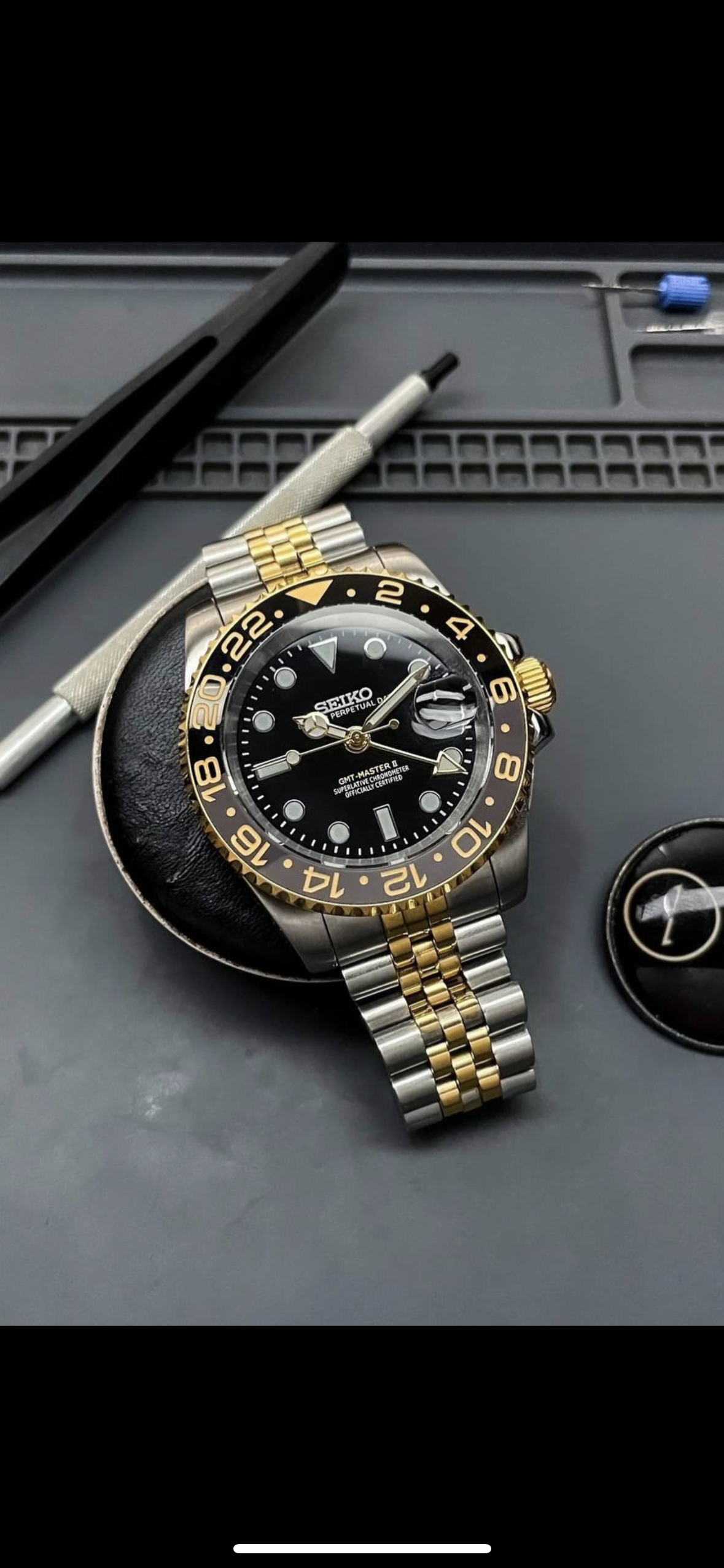 Seikomod GMT "Two tone gold black" NH34