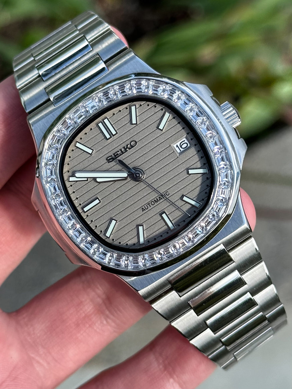 Seikotilus "Steel beige diamond" NH35