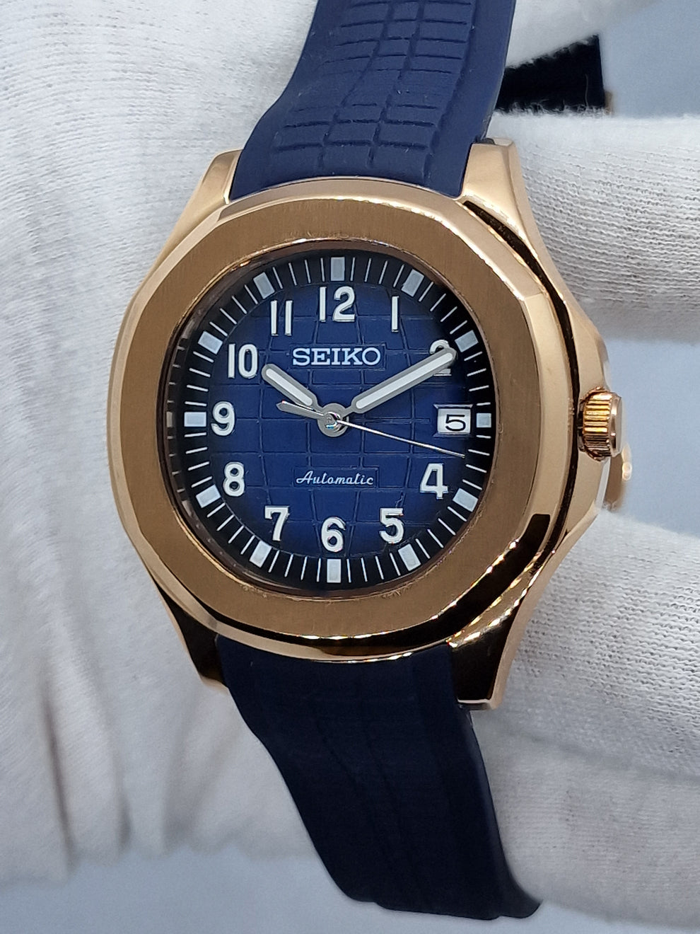 Seikotilus "Rose gold blue" NH35