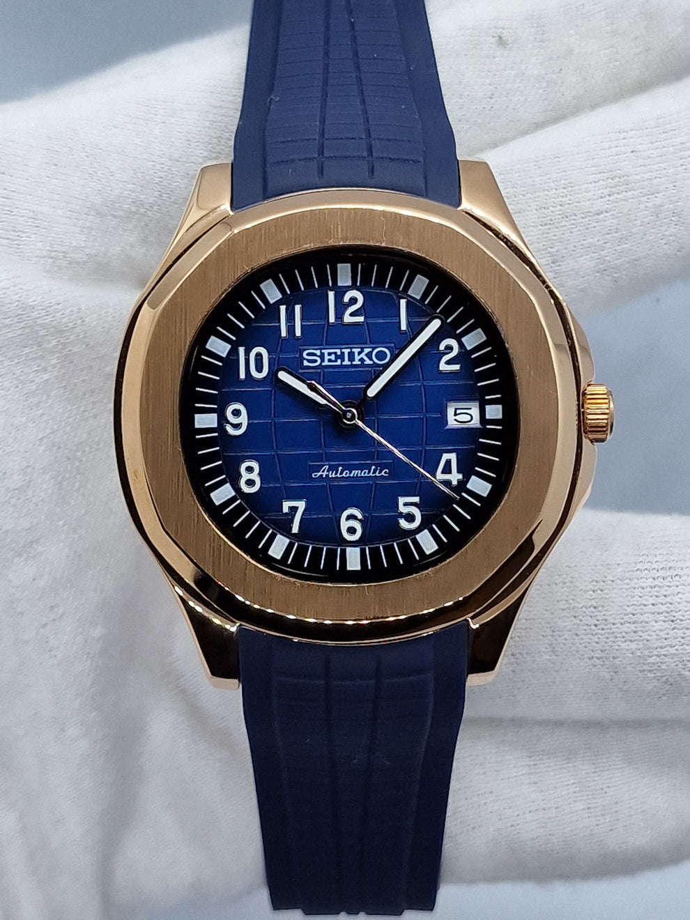 Seikotilus "Rose gold blue" NH35