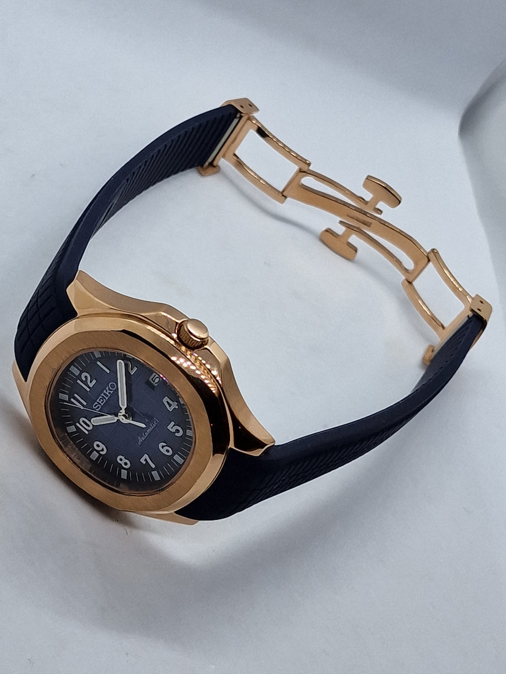 Seikotilus "Rose gold blue" NH35