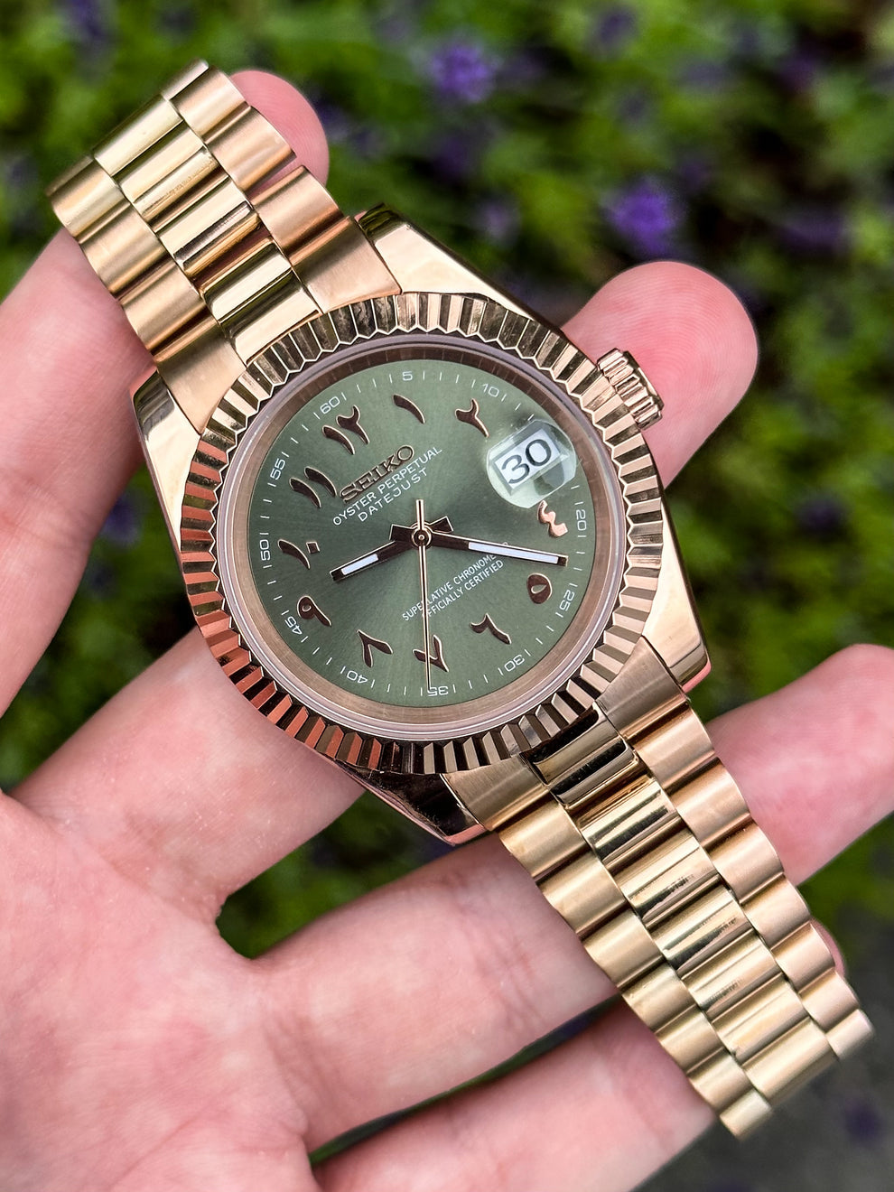 Seikojust "Rose gold olive" NH35