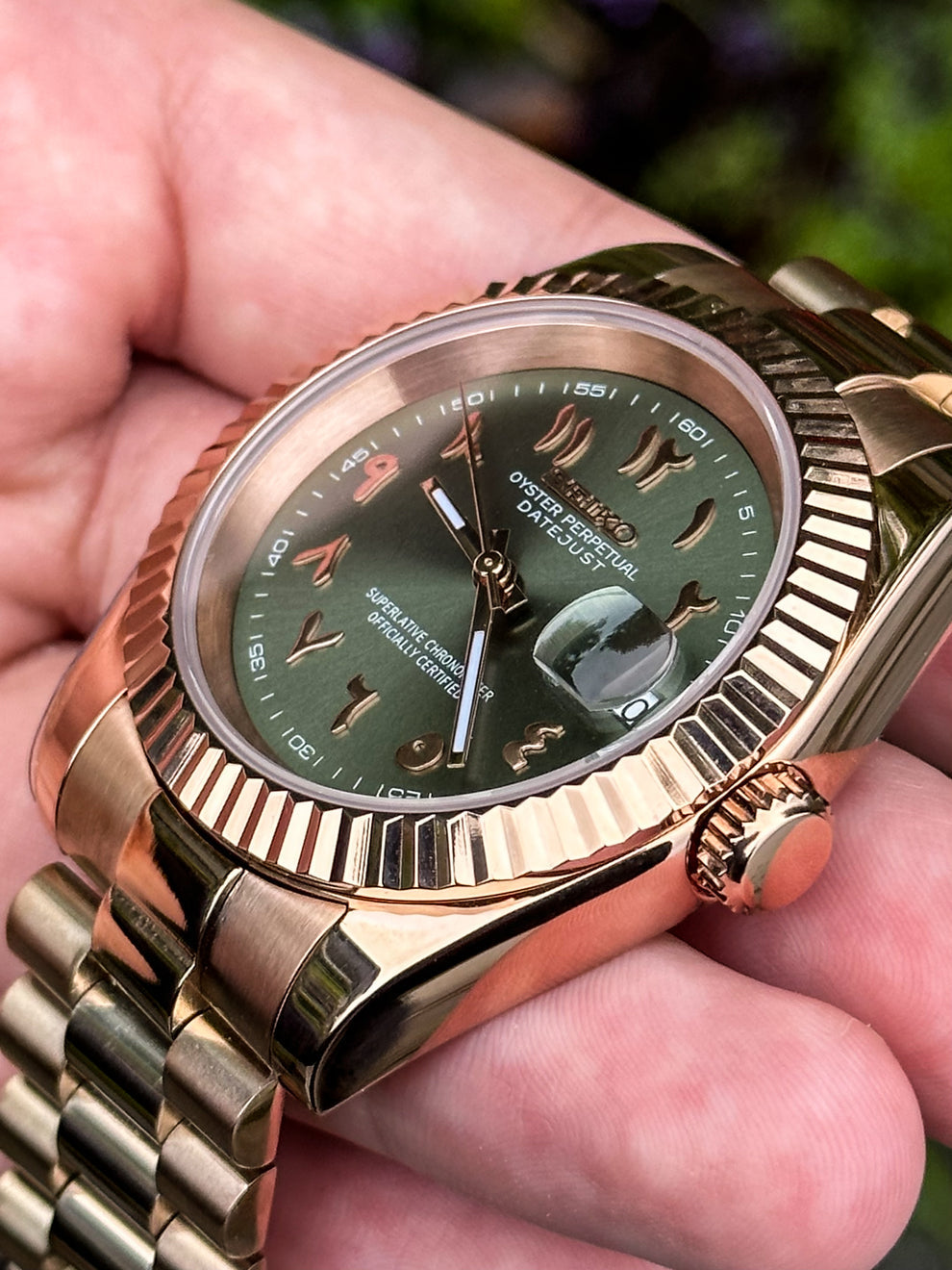 Seikojust "Rose gold olive" NH35
