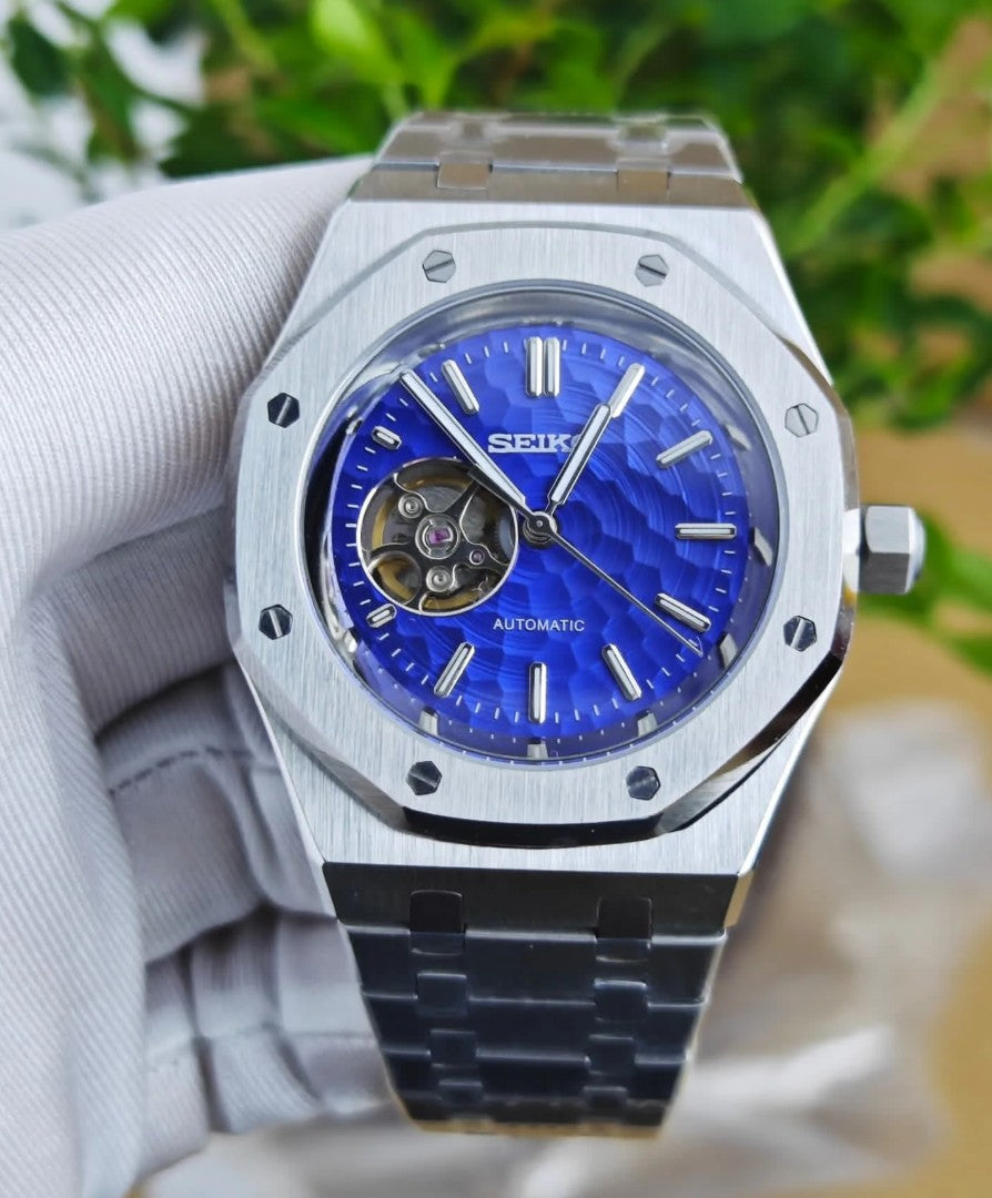 Seikoak "Steel open heart blue texture"