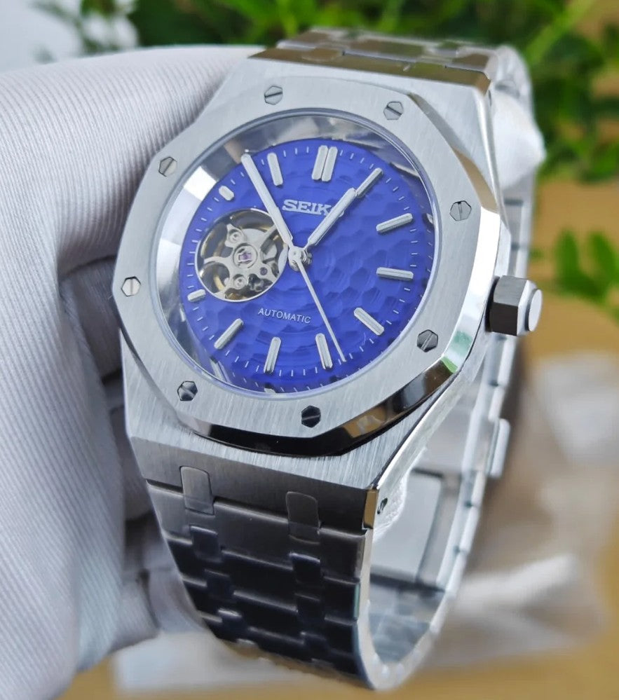 Seikoak "Steel open heart blue texture"